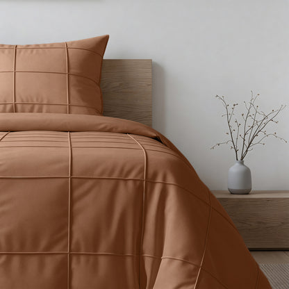 Check Pintuck Mocha Moose dekbedovertrek, textuur