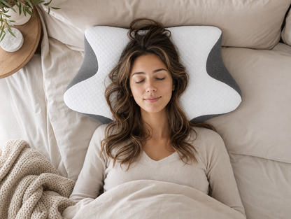 SleepZenza Contourkussen Nek & Schouder Ondersteuning, bovenaanzicht in gebruik