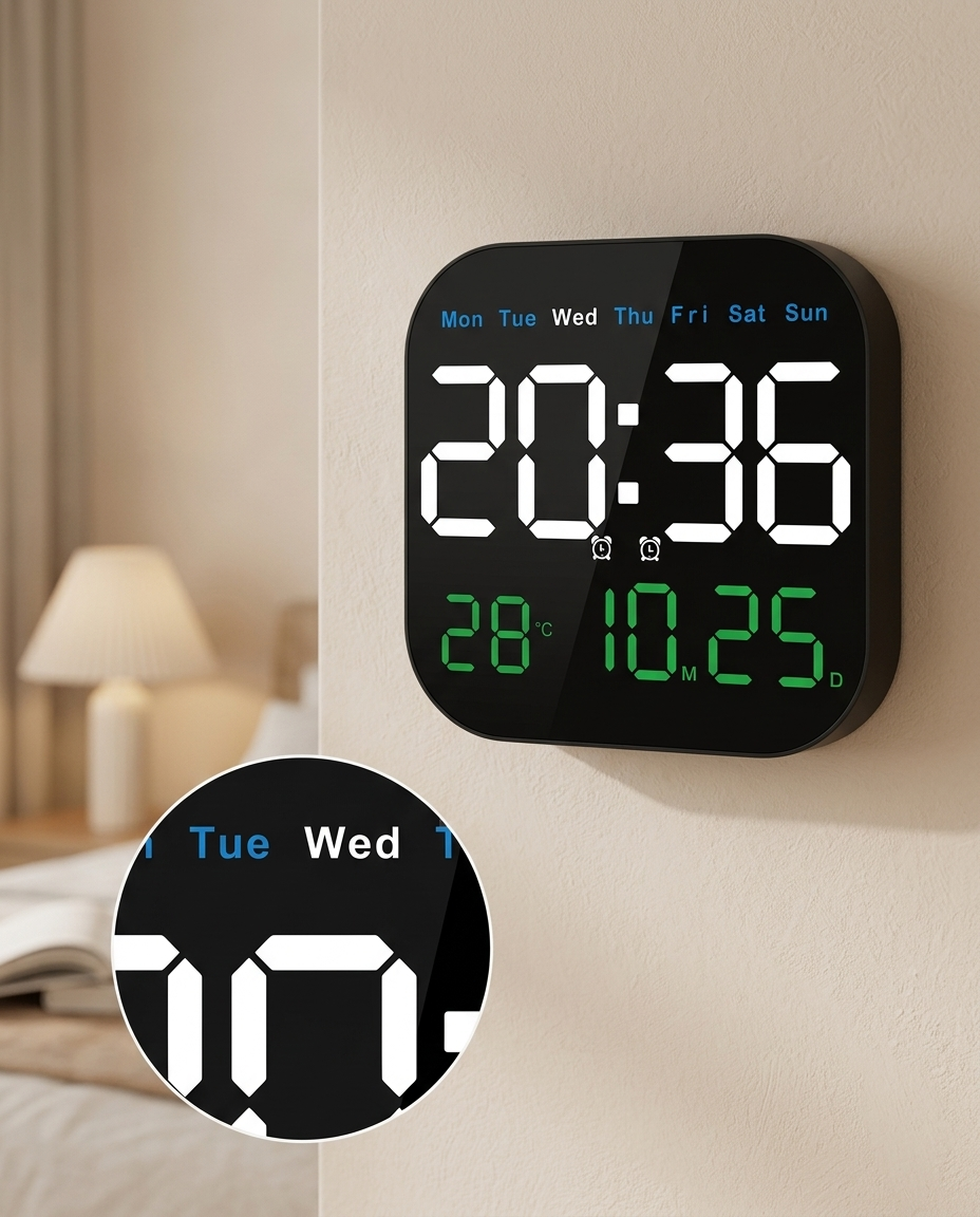 SleepZenza Wandklok, display met tijd, dag en temperatuur